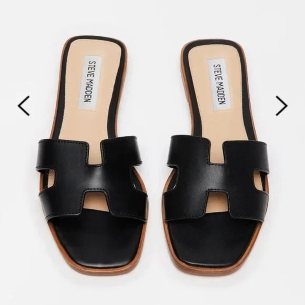 Steven New York Hadyn Black Leather Sandals Size 7
